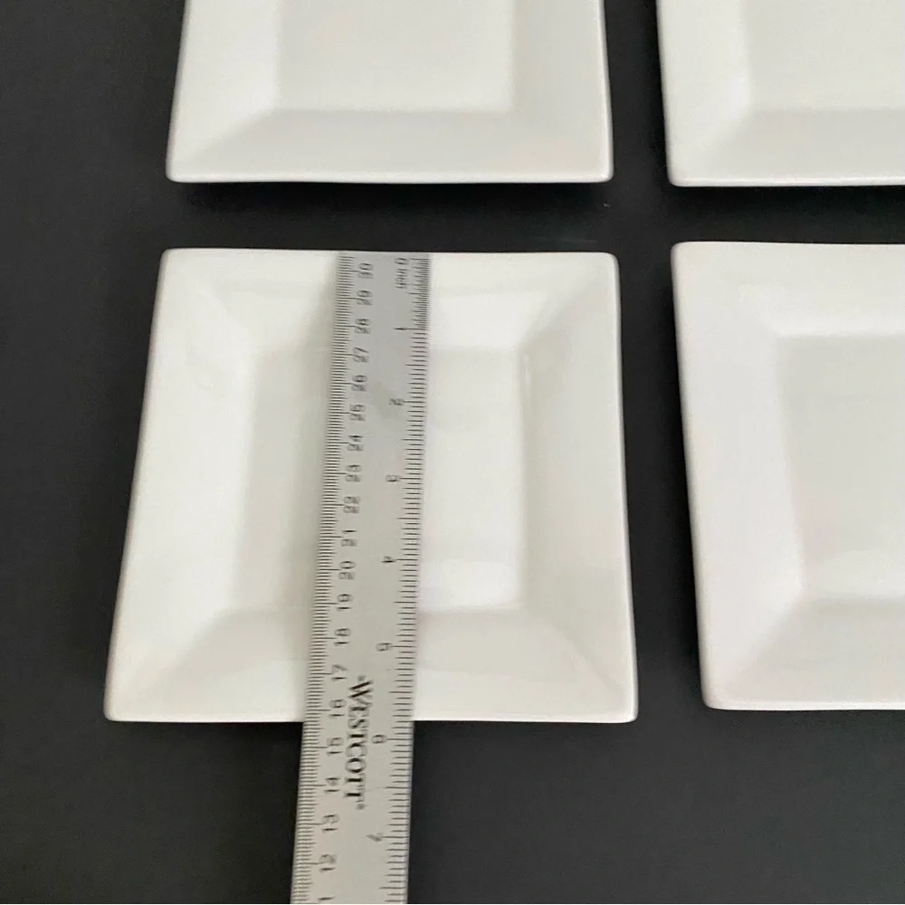 Crate & Barrel Set of 6 Small 6X6 White Appetizer Plates Modern Elegant Dining